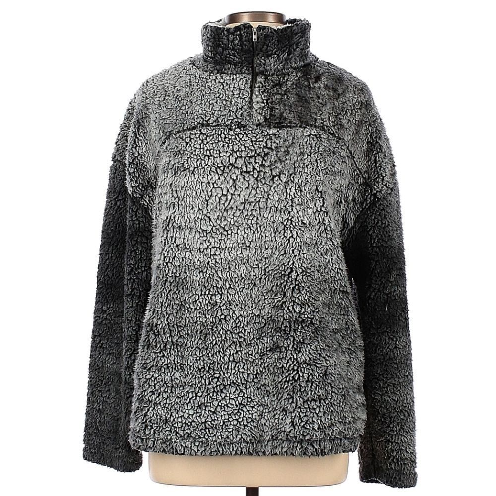 BKE gray long sleeve quarter zip sherpa fleece women's Large fall athleisure